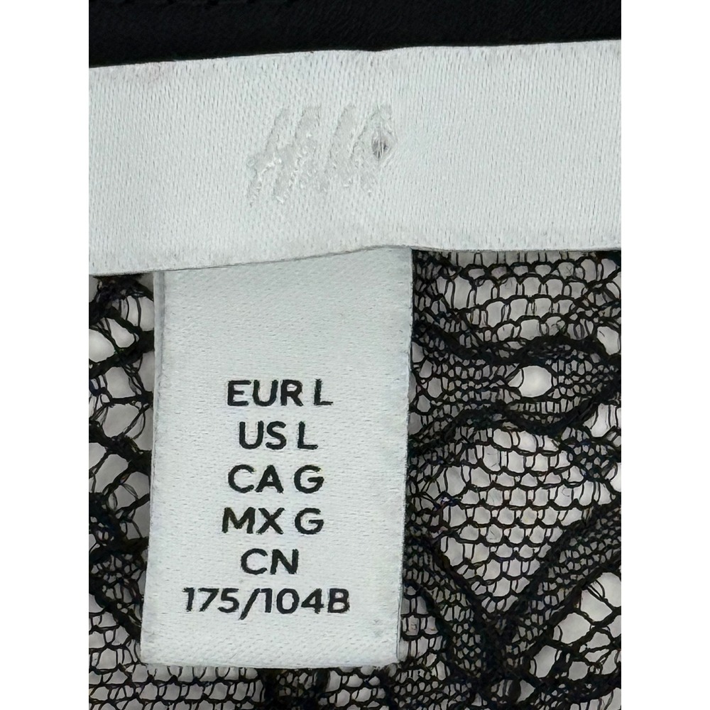 HM Womens Black Lace Yoke Ruffle Tiered Sleeve Tie Neck Blouse Top Sz L - Picture 7 of 8